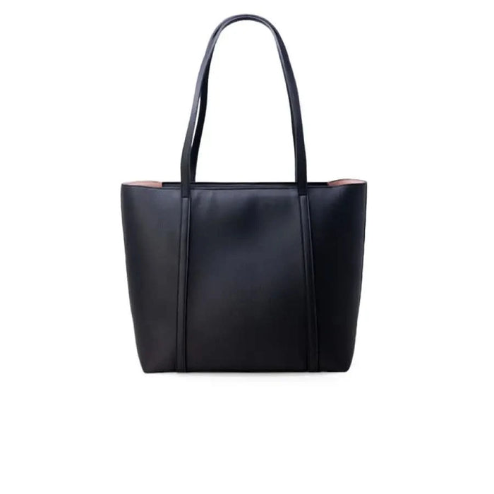 Black leather tote bag with long handles from Armani Exchange Women Bag collection