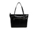 Black leather tote bag with handles and front zipper pocket by Guess for women