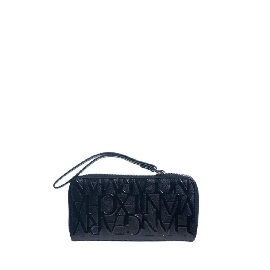 Armani Exchange Women’s Wallet in black leather with embossed lettering pattern