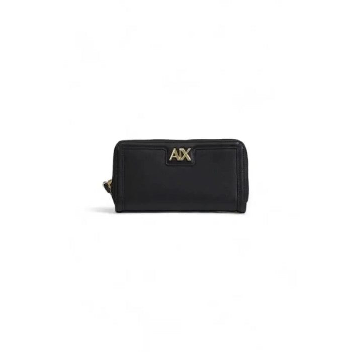 Armani Exchange women’s black leather wallet with gold AIX logo