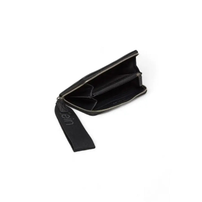 Black leather wallet with wrist strap from Calvin Klein Jeans for women