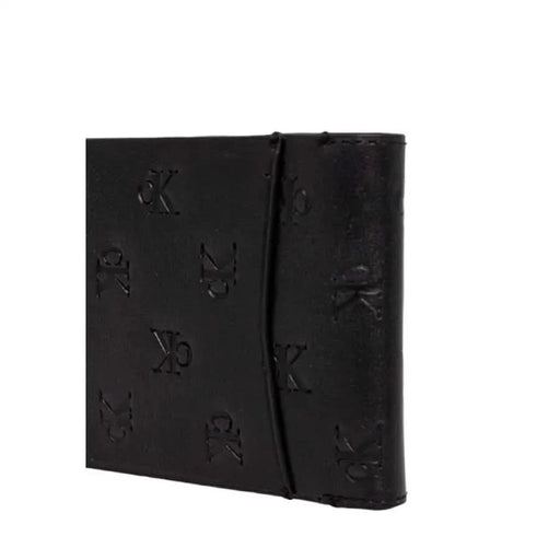 Black leather wallet with embossed logo pattern from Calvin Klein Men Wallet