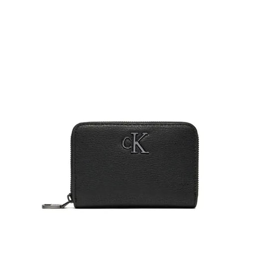 Calvin Klein women’s black leather wallet with CK logo and zipper closure