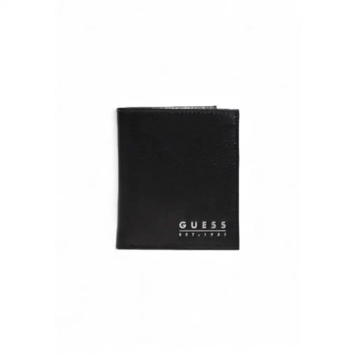 Black leather wallet with GUESS EST 1981 branding from Guess Men Wallet collection