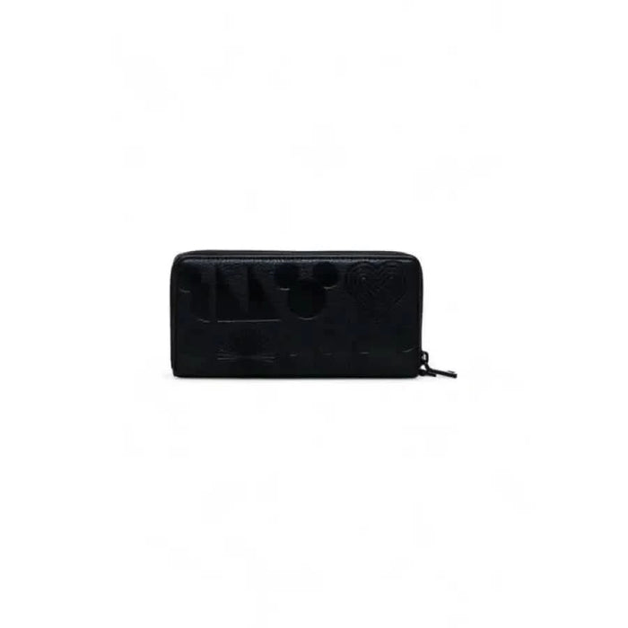 Black leather zip-around wallet with embossed logo from Desigual Women Wallet collection