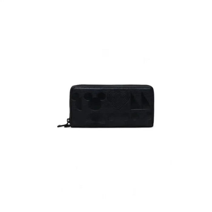 Black leather zip-around wallet with textured detailing by Desigual for women