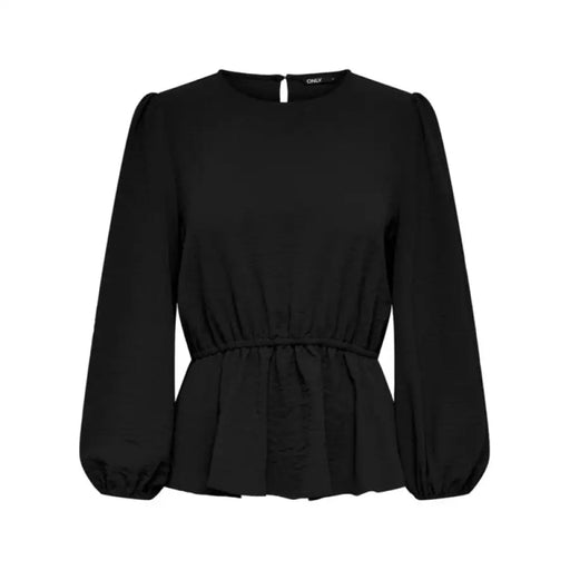 Urban style black long sleeve blouse with waist tie - Only Women Clothing