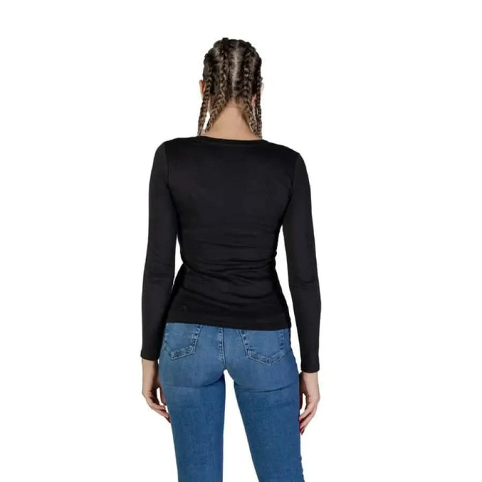 Black long-sleeved fitted top from the back for Guess Women T-Shirt