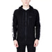 Black Moschino zip-up hoodie with white logo stripes on sleeves - Moschino Underwear Men