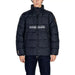 Black Napapijri winter puffer jacket featuring logo stripe across the chest