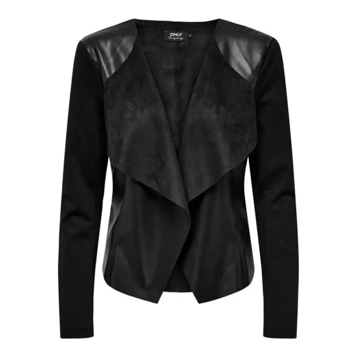 Black open-front jacket with leather-look shoulder panels from Only Women Blazer