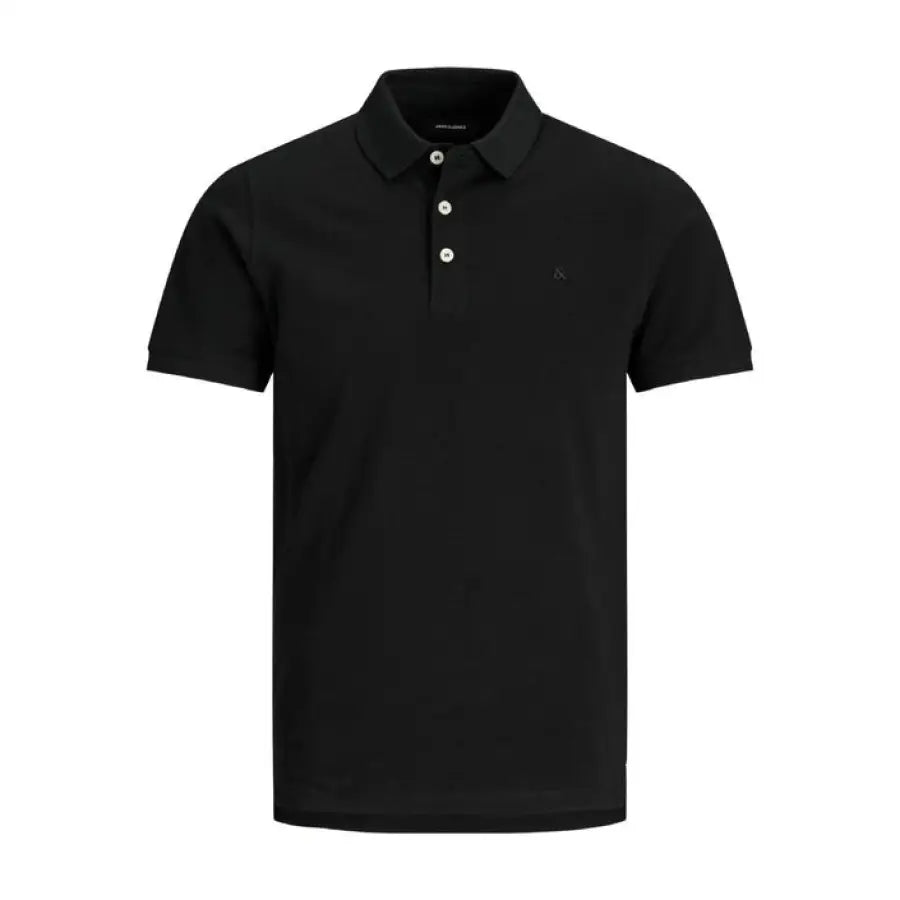 Jack & Jones Men Polo - Black polo shirt with white button for classic and stylish look