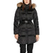 Black puffer coat with fur-trimmed hood and belted waist by Guess Women Jacket