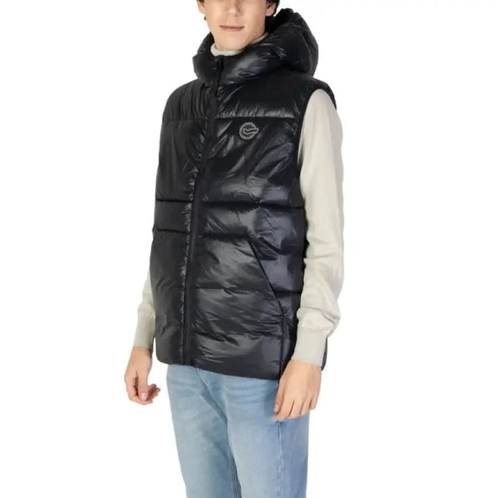 Black puffy hooded vest with white sleeves from Gas - Gas Women Gilet collection