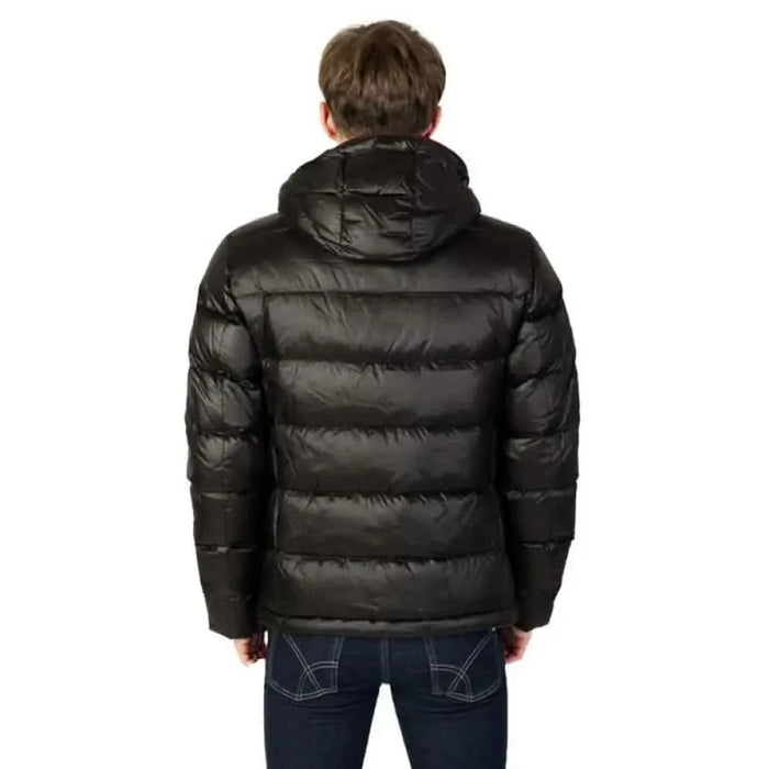 Black puffy winter jacket from the back, Peuterey Men Jacket for a stylish look