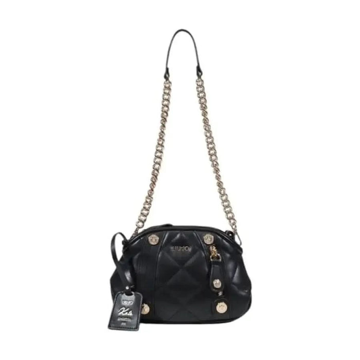 Black quilted Liu Jo women’s handbag with gold chain straps and metal studs