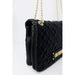 Black quilted Love Moschino handbag with gold chain strap and branding