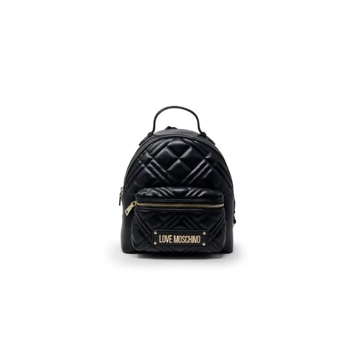 Black quilted mini backpack featuring gold Love Moschino branding for women