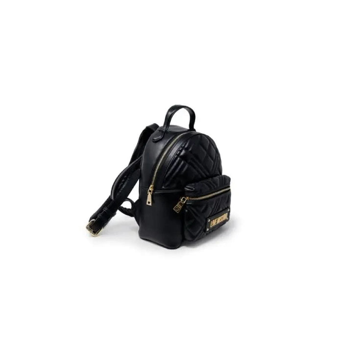 Black quilted mini backpack by Love Moschino featuring gold-tone zippers and hardware