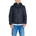 Black quilted puffer jacket with hood and zipper closure by Blauer for men