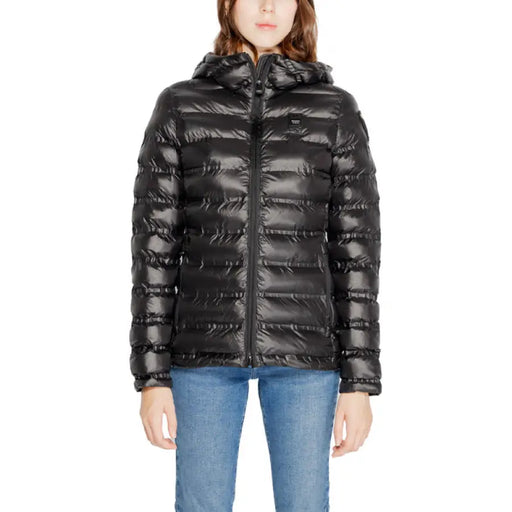 Black quilted puffer jacket with hood and zipper from Blauer Women Jacket collection