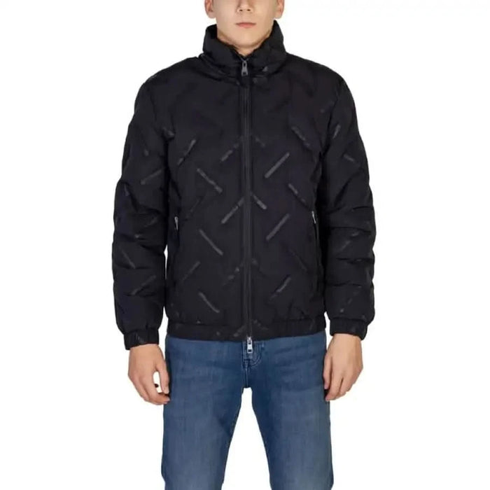 Black quilted winter jacket with full-length zipper and high collar from Antony Morato