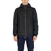 Black quilted winter jacket with hood and full-length zipper by Calvin Klein Jeans