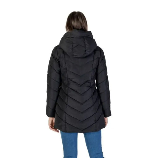 Black quilted winter coat with chevron stitching and hood from Cleré Women’s Jacket