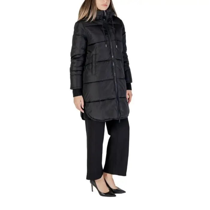 Black quilted winter puffer coat with high collar from Cleré Women Jacket collection