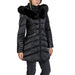 Black quilted winter coat with fur-trimmed hood from Guess Women’s Jacket collection