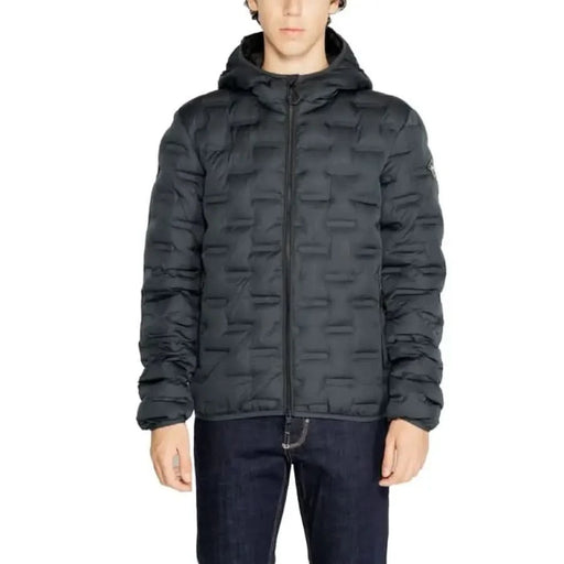 Black quilted winter jacket with hood and zipper closure from Replay Men Jacket