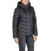 Black quilted winter puffer jacket with hood and diagonal stitching by Street One