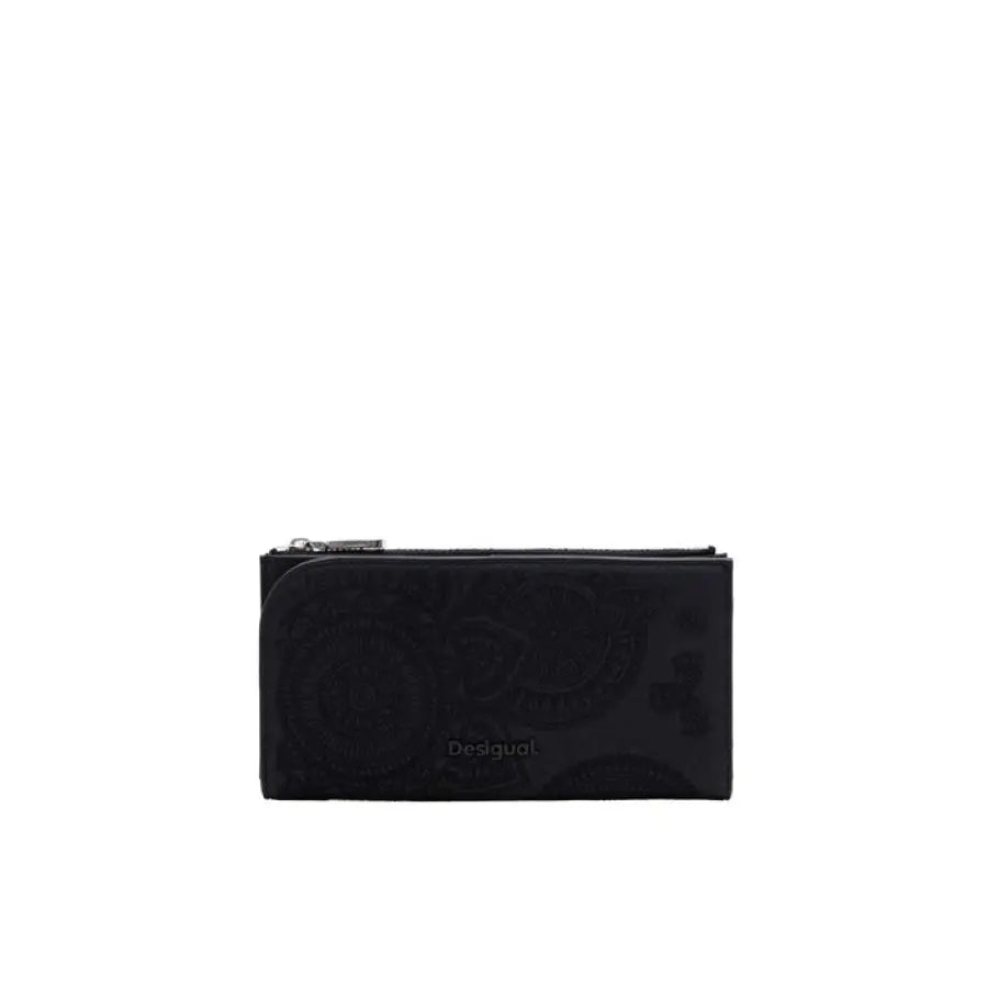 Black Desigual wallet, embossed patterns, zipper closure, Desigual Women Wallet product
