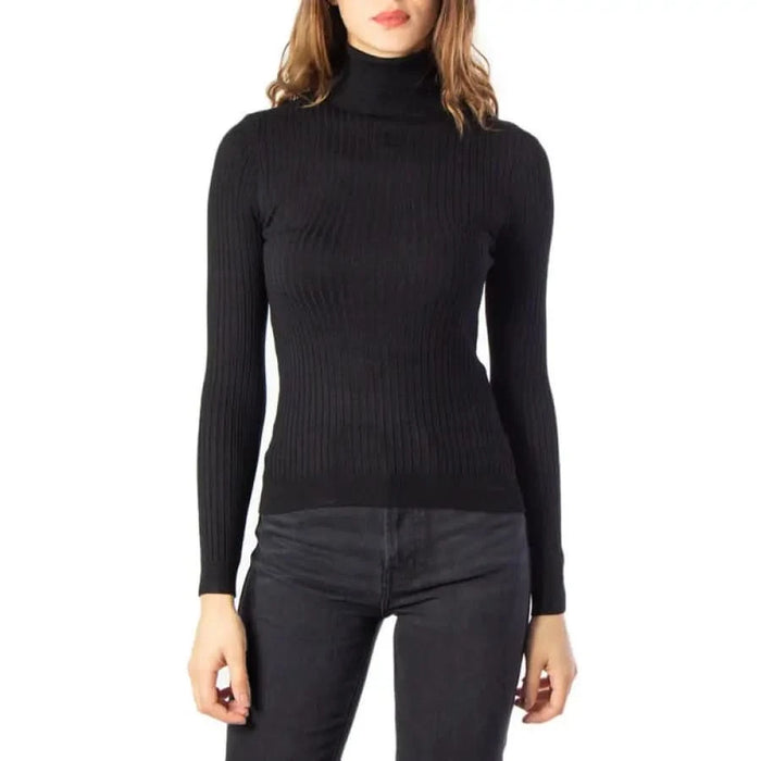 Black ribbed turtleneck sweater with long sleeves from Only Women Knitwear collection