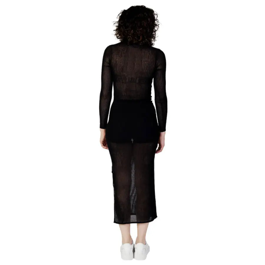 Calvin Klein Jeans Women: Black Sheer Long-Sleeved Dress with Opaque Mini Skirt Underneath