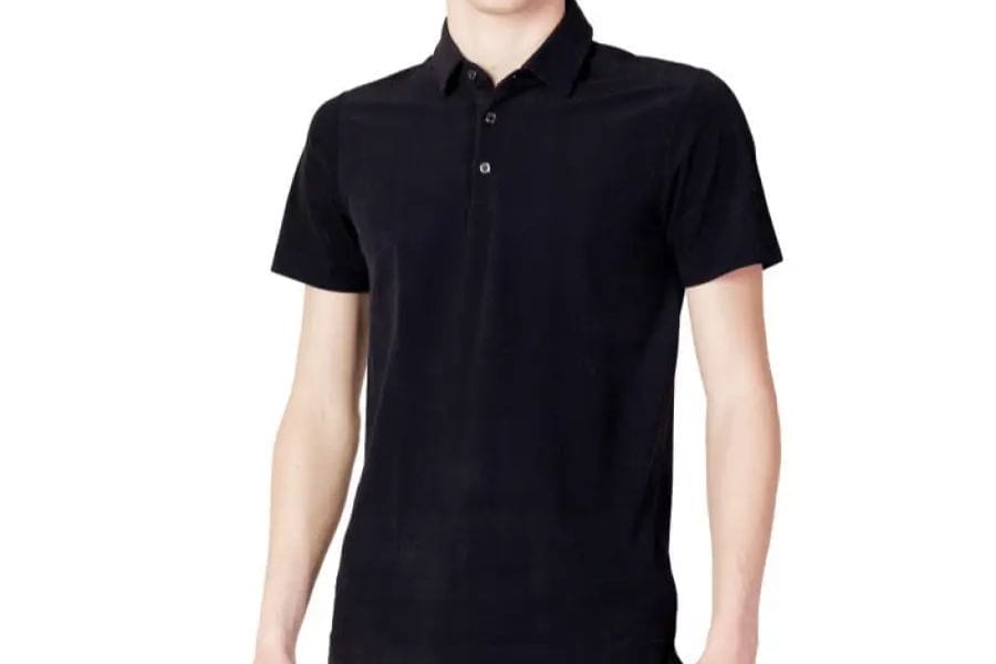 Black short-sleeved polo shirt for a stylish smart casual men summer wardrobe.