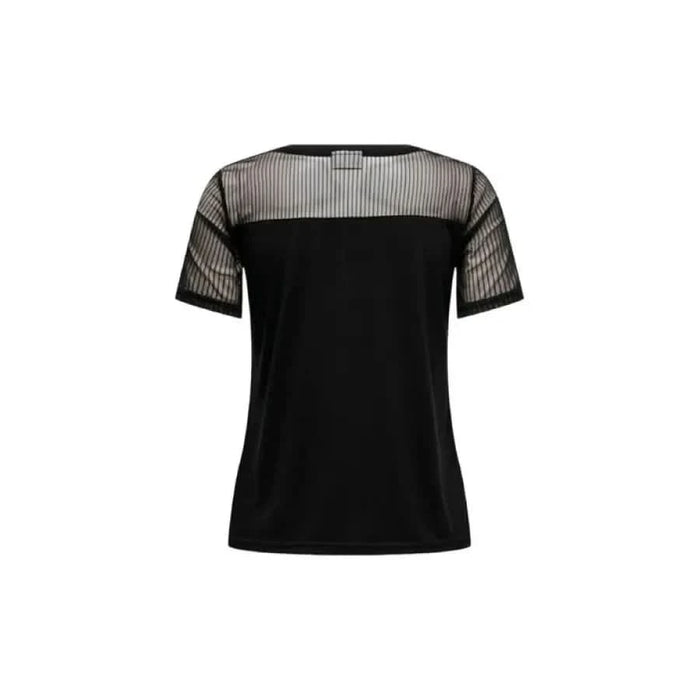 Black short-sleeved top with sheer striped upper panel from Jacqueline De Yong Knitwear