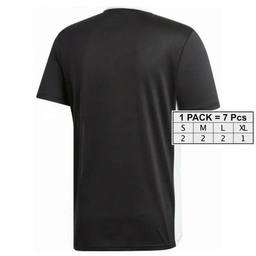 Black short-sleeved Adidas Men T-Shirt with sizing information displayed