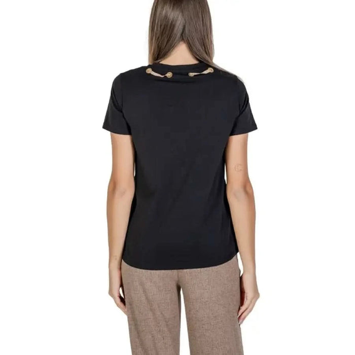 Black short-sleeved Alviero Martini Prima Classe women’s t-shirt displayed from the back