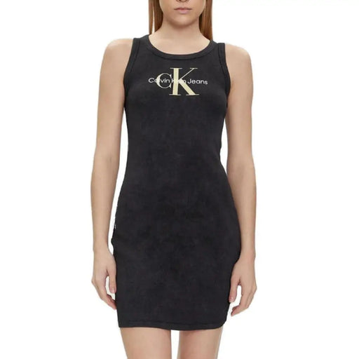 Black sleeveless Calvin Klein Jeans dress with logo on chest