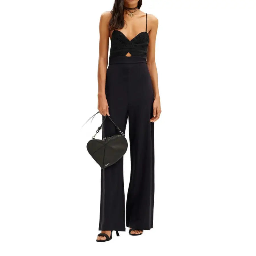 Desigual Women black sleeveless jumpsuit with wide-leg pants and waist cutout detail