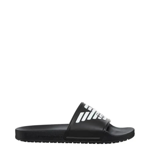 Emporio Armani black slide sandal with white logo on strap for women