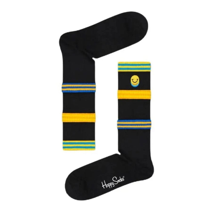 Black sock with colorful stripes and smiley face emblem from Happy Socks Women Underwear