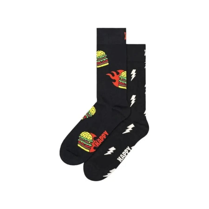 Black Happy Socks featuring hamburger and lightning bolt patterns for men’s underwear