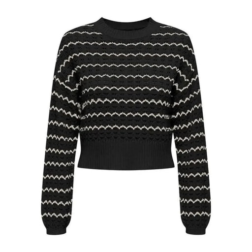 Black sweater with zig pattern from Only Women Knitwear showcasing urban city fashion