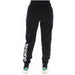 Black Adidas sweatpants featuring white logo print along the leg for women