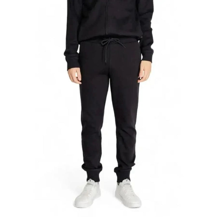 Black Napapijri men trousers featuring elastic cuffs and drawstring waist