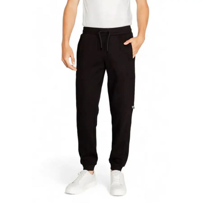 Ea7 Men’s Black Sweatpants with Drawstring Waist and Tapered Legs - Ea7 Men Trousers