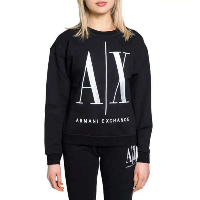 Black sweatshirt with ’A|X ARMANI EXCHANGE’ logo in white - Armani Exchange Women Sweatshirts