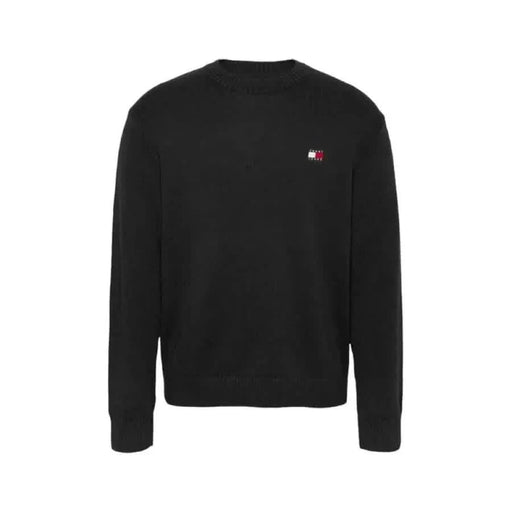 Black sweatshirt featuring a small logo on the chest from Tommy Hilfiger Men Knitwear